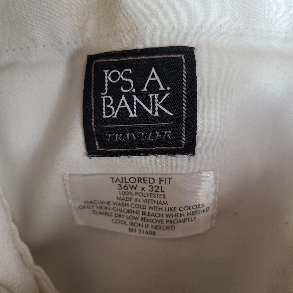 Jos A Bank Traveler Pants Mens 36x32 Beige Tailored Fit Dress Trouser Slacks - Picture 10 of 11